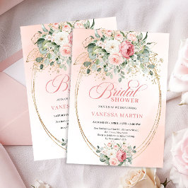 Botanical Blush Roses Bridal Shower Gold Invitatio Kaart