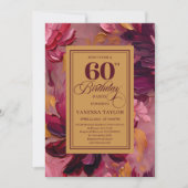 Botanical Boho 60th Birthday Burgundy Floral Gold Kaart (Voorkant)