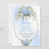 Botanical Boho Blue Hydrangea Baby Shower Invitati Kaart (Voorkant)