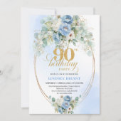 Botanical Boho Blue Peonies Eucalyptus Invitation Kaart (Voorkant)