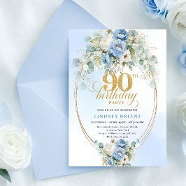 Botanical Boho Blue Peonies Eucalyptus Invitation Kaart