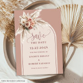 Botanical Boho Dusty Pink Pampas Save the Date Kaart