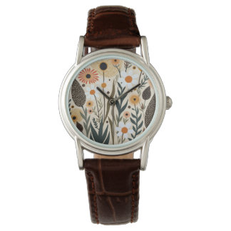 Botanical Boho Flowers Plants Design 389 Horloge