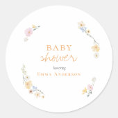 Botanical Boho flowers Script baby shower Ronde Sticker (Voorkant)