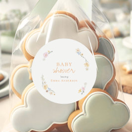 Botanical Boho flowers Script baby shower Ronde Sticker