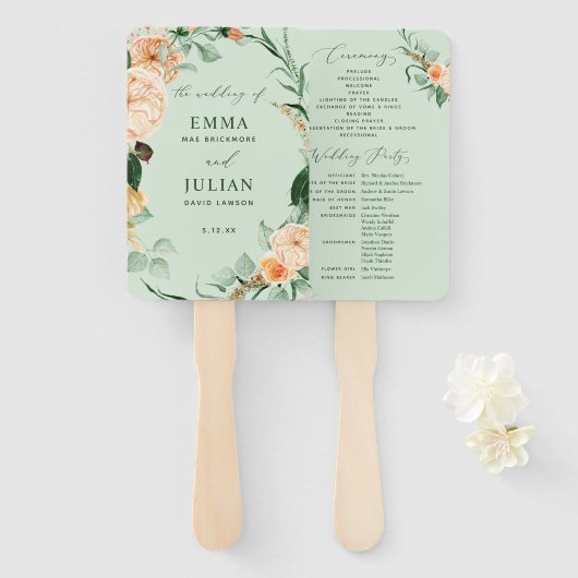 Botanical Boho Greenery Sage Green Wedding Program Handwaaier (Voorkant en achterkant)