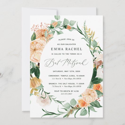 Botanical Boho Personalized Greenery Bat Mitzvah Kaart (Voorkant)