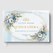 Botanical Boho Quince Guest Book Blue Gold Theme Gastenboek (Voorkant)