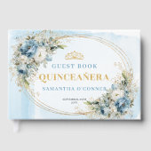 Botanical Boho Quince Guest Book Blue Gold Theme Gastenboek (Voorkant)