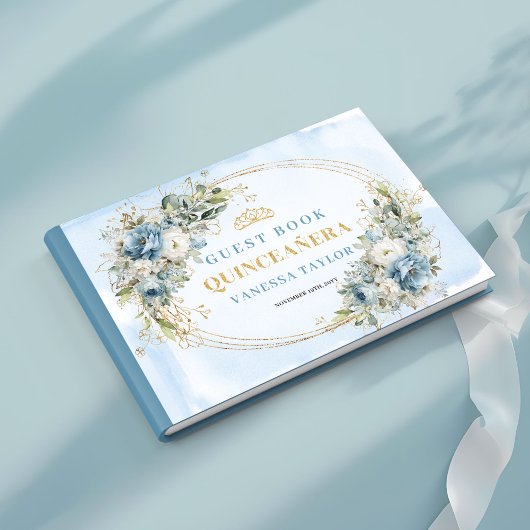 Botanical Boho Quince Guest Book Blue Gold Theme Gastenboek