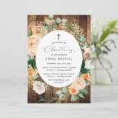 Botanical Boho Woodgrain Christening Gepersonalise Kaart (Staand voorkant)