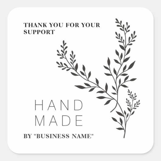 Botanical Branches White Simple Handmade Business Vierkante Sticker (Voorkant)