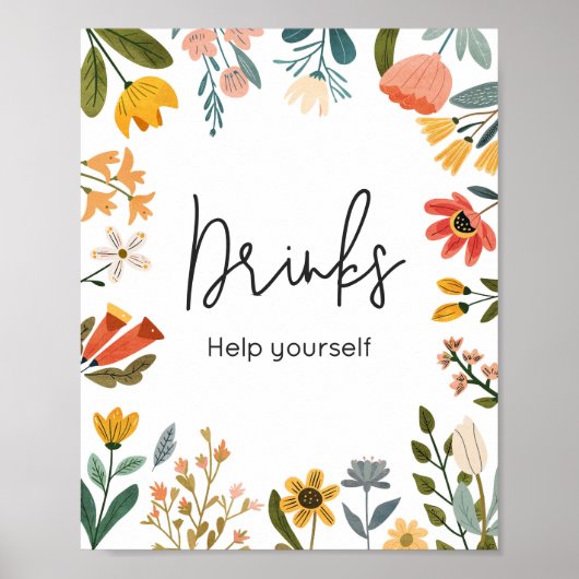 Botanical Bright Wildflower Baby shower Drinken Poster (Voorkant)