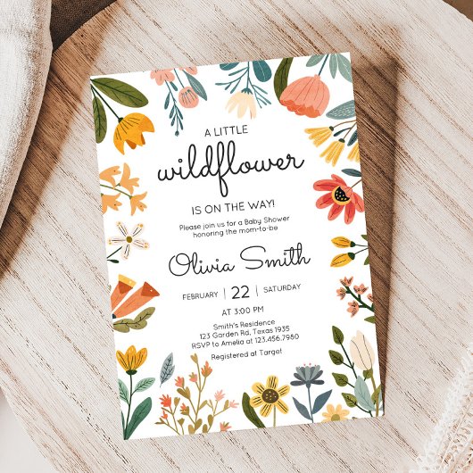 Botanical Bright Wildflower Baby shower Kaart
