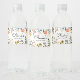 Botanical Bright Wildflower Baby shower Waterfles Etiket