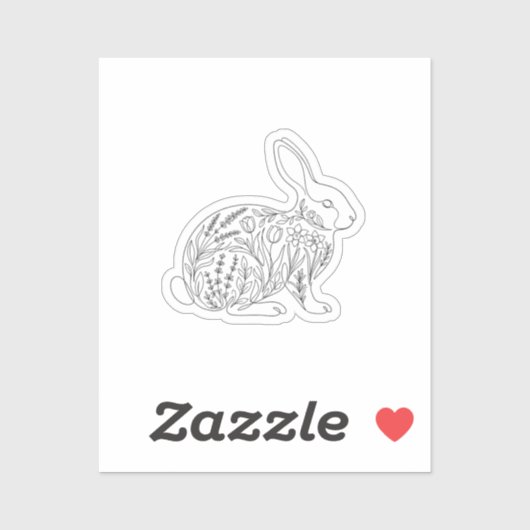 Botanical Bunny Silhouette Floral Line Art Sticker (Vel)