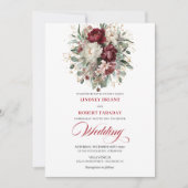 Botanical Burgundy and White Flowers Wedding Invit Kaart (Voorkant)