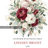 Botanical Burgundy and White Flowers Wedding Invit Kaart