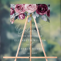 Botanical Burgundy Floral Wedding Welcome Sign