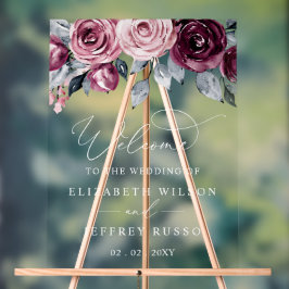 Botanical Burgundy Floral Wedding Welcome Sign Acryl Bord