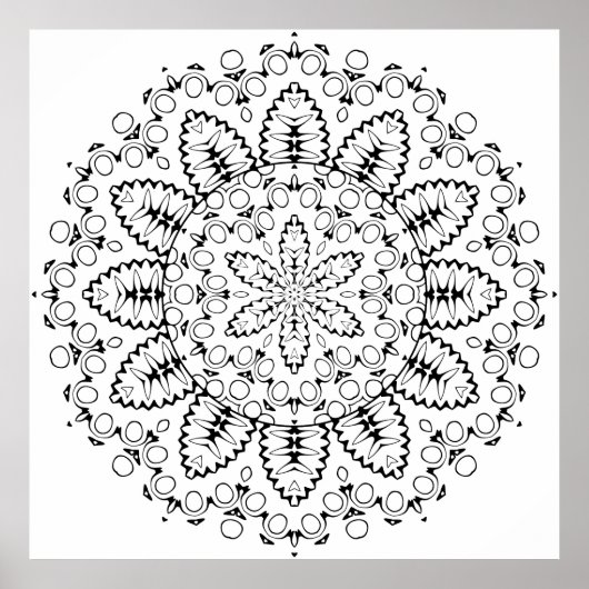 Botanical Burst Mandala with Petal Ring Design Poster (Voorkant)