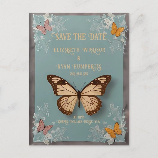Botanical Butterfly Wedding Invitation Briefkaart (Voorkant)
