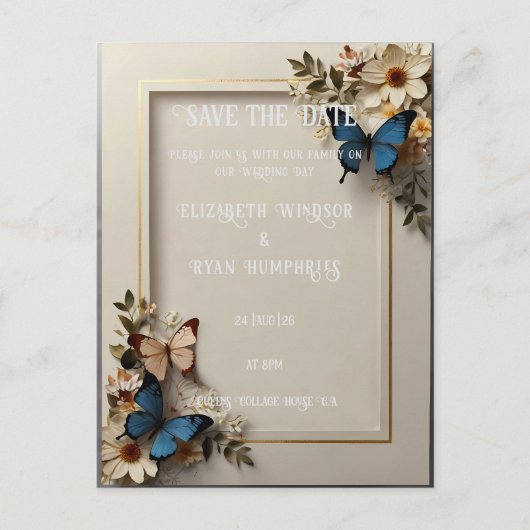 Botanical Butterfly Wedding Invitation Briefkaart (Voorkant)