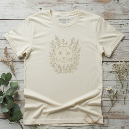 Botanical Cat Bloom Design – Floral Line Art Cat  T-shirt