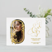 Botanical Cherry Blossom Flowers Oval Frame Photo  Folie Uitnodiging (Staand Voorkant)