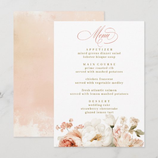 Botanical Chic Elegant Floral Victorian Wedding  Menu (Voorkant / Achterkant)