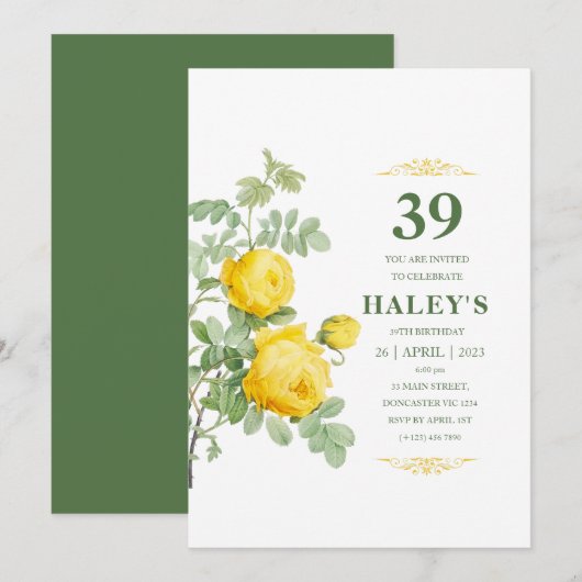 Botanical Chic Geel & Groen Bloemmotief 39e Verjaa Kaart (Voorkant / Achterkant)