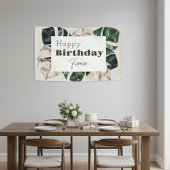 "Botanical Chic" Monstera-blad verjaardagsbanner Spandoek