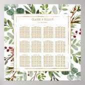 Botanical Christmas Gold Wedding Seating Chart Poster (Voorkant)