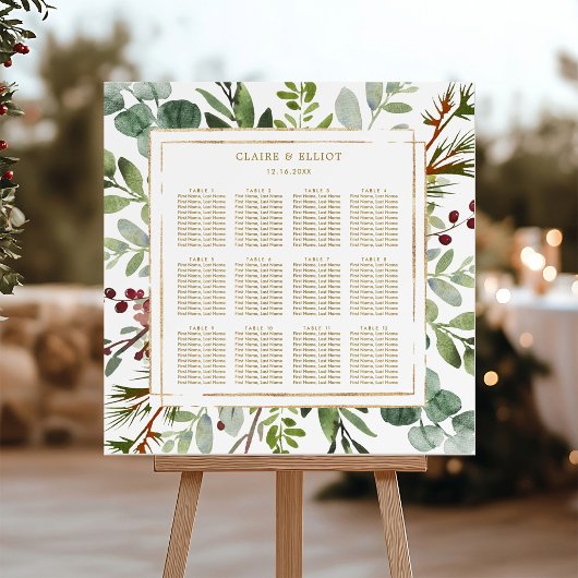 Botanical Christmas Gold Wedding Seating Chart Poster