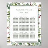 Botanical Christmas Green Wedding Seating Chart Poster (Voorkant)