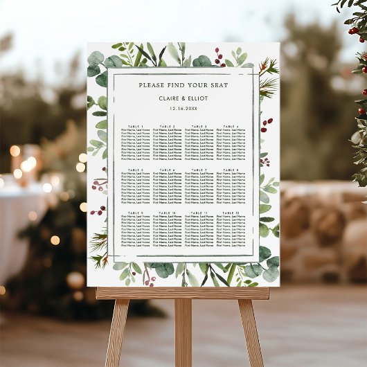 Botanical Christmas Green Wedding Seating Chart Poster