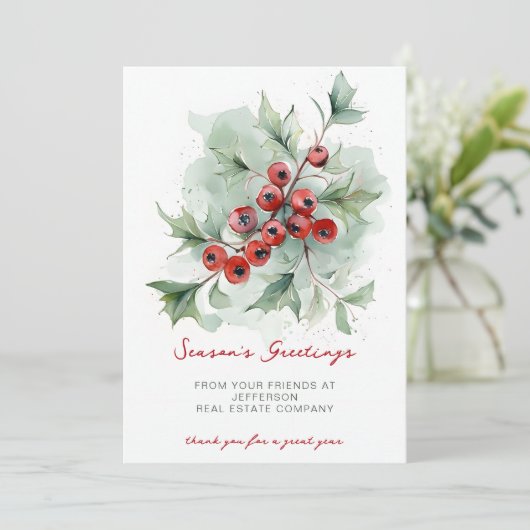 Botanical Christmas Holidays Company Business  Feestdagenkaart (Staand voorkant)