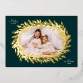 botanical christmas photo gold wreath folie feestdagenkaart (Voorkant)