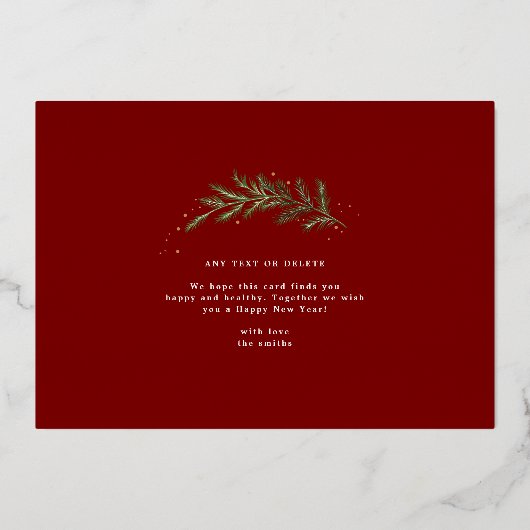 botanical christmas photo gold wreath folie feestdagenkaart (Achterkant)