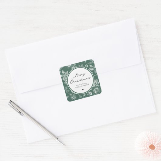 Botanical Christmas Vierkante Sticker (Envelop)