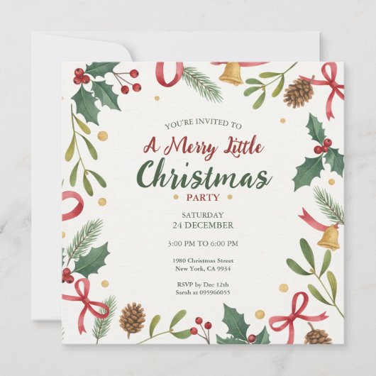 Botanical Christmas Wreath Frame Invitation Kaart (Voorkant)