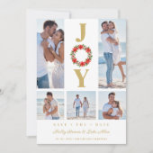 Botanical Christmas Wreath Initials 5 Photos Save The Date (Voorkant)