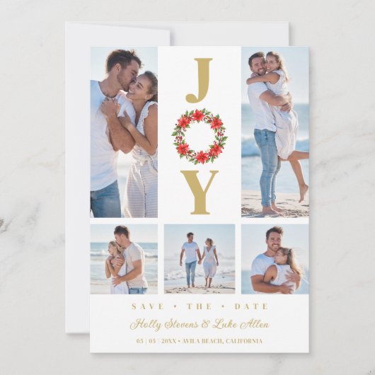 Botanical Christmas Wreath Initials 5 Photos Save The Date (Voorkant)