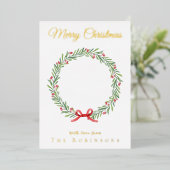 Botanical Christmas Wreath Modern Gold Script Folie Feestdagenkaart (Staand Voorkant)