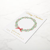 Botanical Christmas Wreath Modern Gold Script Folie Feestdagenkaart (Gedraaid)
