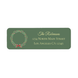 Botanical Christmas Wreath Modern Script Address Etiket