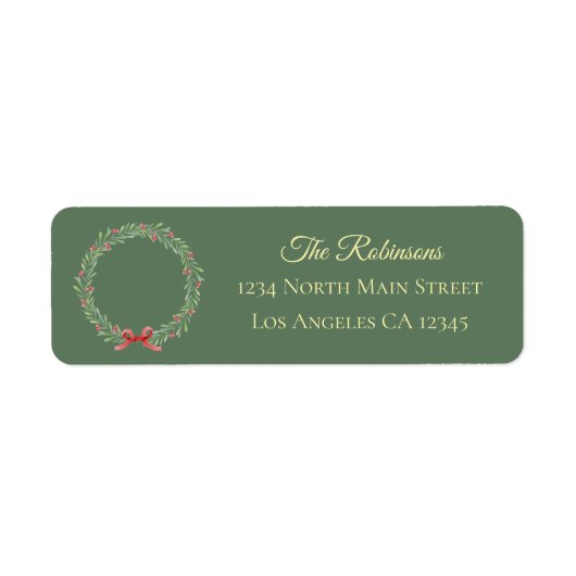 Botanical Christmas Wreath Modern Script Address Etiket (Voorkant)