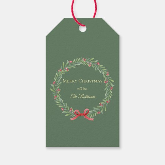 Botanical Christmas Wreath Modern Script  Cadeaulabel (Voorkant)