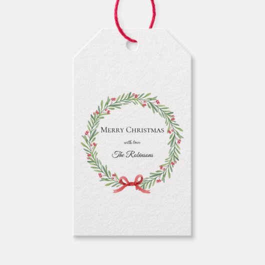 Botanical Christmas Wreath Modern Script  Cadeaulabel (Voorkant)