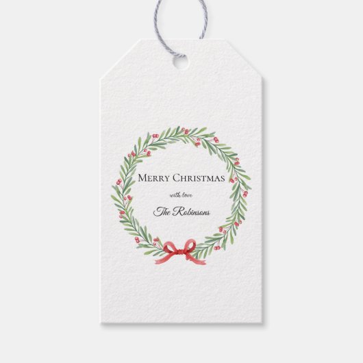 Botanical Christmas Wreath Modern Script  Cadeaulabel (Voorkant)